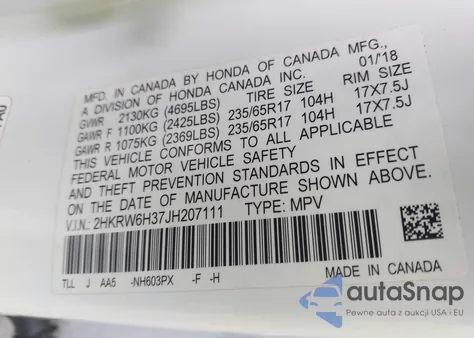 2018 Honda Cr-V Lx z USA, uszkodzony, nr VIN 2HKRW6H37JH207111